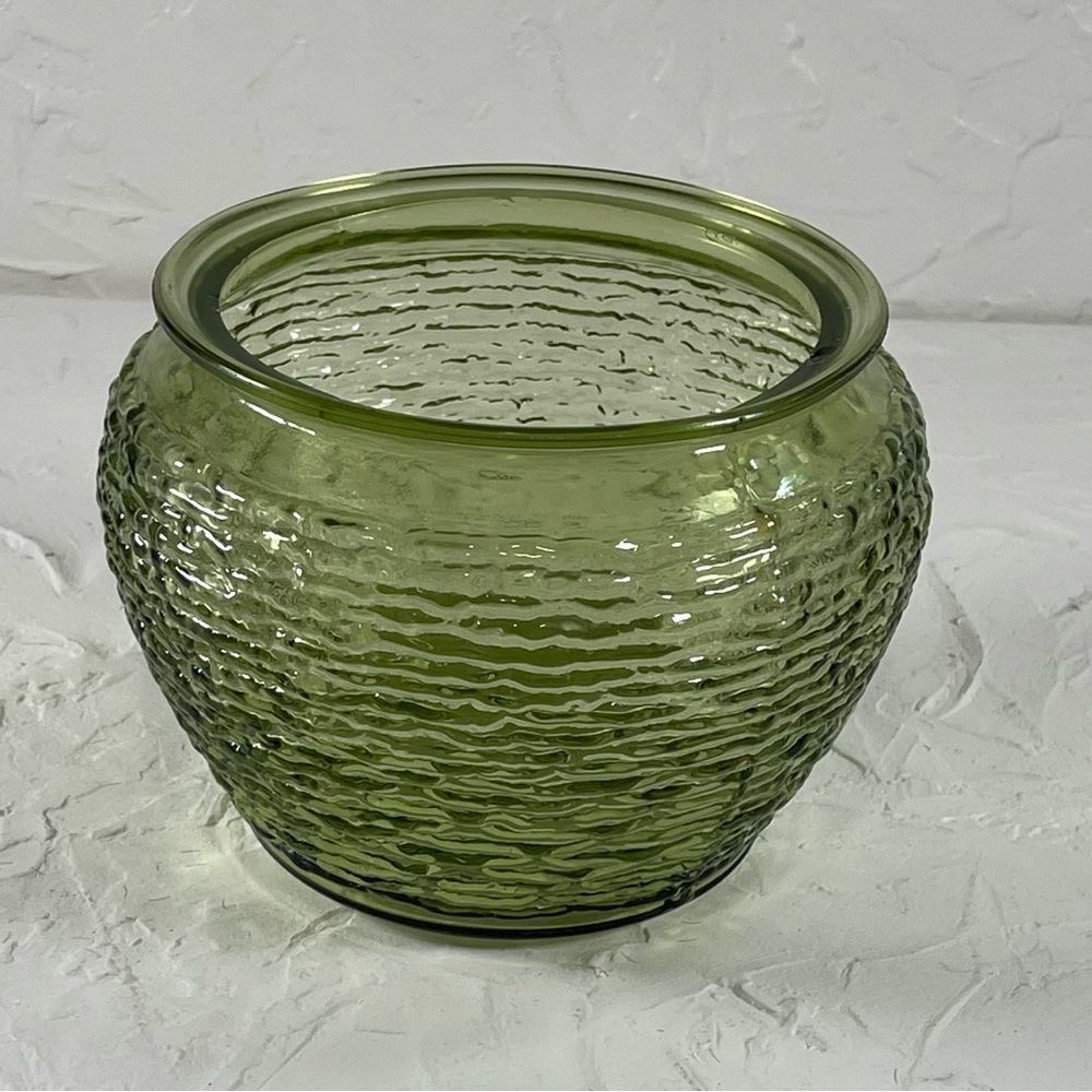 *Vintage Anchor Hocking Siren Moss Green Flared Ribbed Glass Vase
